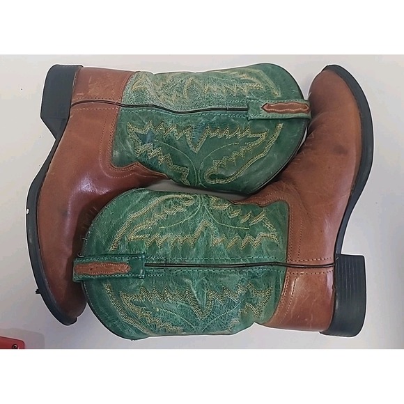 Old West Boots Brown‎ And Turquoise 1905 Youth Size 5.5 Women's 7.5 - Picture 10 of 11